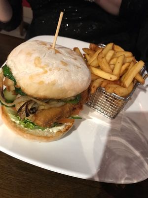 Tofu burger with vegan cheese, chips and garlic mayo at Lime in Galway