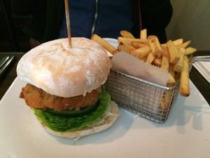 Vegan burger with fries at Lime in Galway
