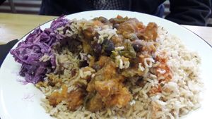 Sweet potato & black bean curry at Jerk Shack in Manchester