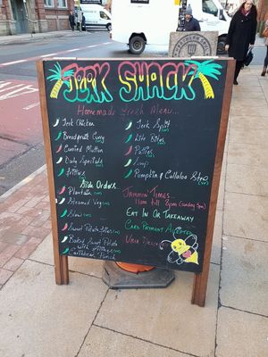 Jerk Shack outside specials menu (Jan 2018)  at Jerk Shack in Manchester