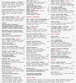 Vegan options clearly labelled at Trof NQ in Manchester