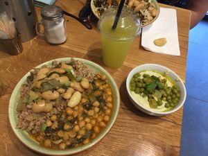 Lentils and Chickpeas with whole rice at Kitniya in Tel Aviv