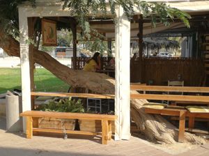 Our cool bench at Mauna - Vegan Kitchen in Mitzpe Ramon