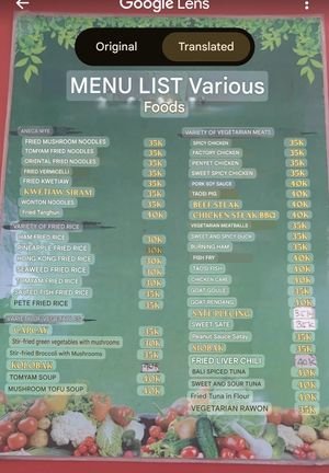 Menu at Alay Vegetarian in Singaraja