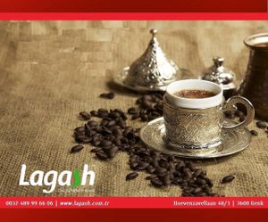 Turkish coffee, 
Strong roasted coffee served in small cups along with Turkish sweets. at Lagash in Genk