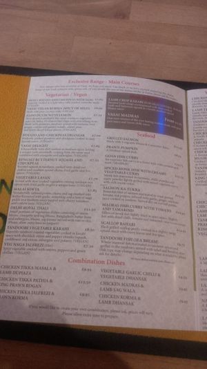 Vegan menu at Vasai in Malvern