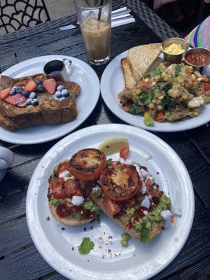 French toast, avo on toast, hash - all vegan   at Moose Coffee in Manchester
