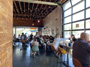 Packed dining room, make a reservation for weekend brunch.  at The Wild Chive in Long Beach