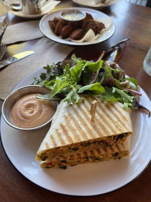 Grilled burrizo and fried pickles   at The Wild Chive in Long Beach