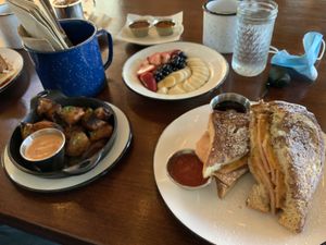 Monte Cristo fruit and breakfast potatoes   at The Wild Chive in Long Beach