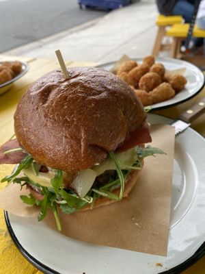 Mushroom burger. Very tasty but kind of salty   at The Wild Chive in Long Beach