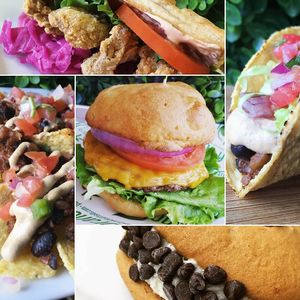 Some of the food we serve, Quinoa Nachos & Tacos.  Oyster Mushroom Po Boy, Impossible Burger, and an Ice Cream Cookie Sandwich. at Branch Out in Paducah
