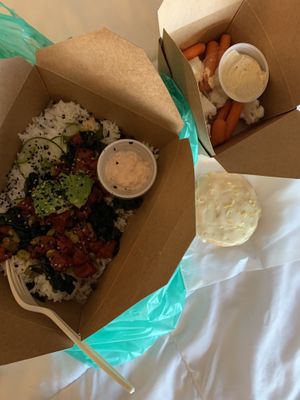 Watermelon “Fish” Poke Bowl, Hummus and veggies, and a Citrus Shortbread cookie at Branch Out in Paducah