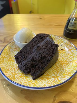 Chocolate cake with peanut ice cream  at Helecho in Medellin