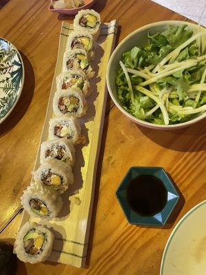 Tempura roll and salad  at Helecho in Medellin