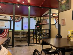 Christmas tree in August at Sugar Pine Pizza in Oakhurst