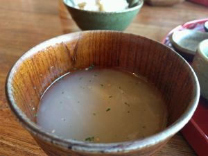 d) (onion) soup and brown rice (separate) at Nyabinghi in Ikoma