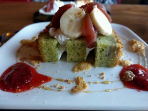 'vegetable' cake (maybe with matcha?) - not part of the menu at Nyabinghi in Ikoma