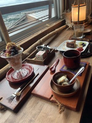 Parfait & coffee & black sesame pudding & soy milk cheesecake at Nyabinghi in Ikoma