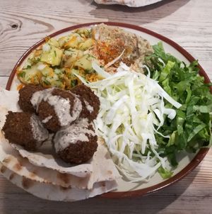 Falafel plate with potatoes at The Chickpea in Crete
