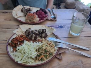Spicy and crispy falafel plate. Lemonade. at The Chickpea in Crete