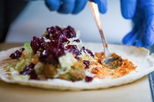 Our delicious, vegan falafel wrap made with fresh, organic ingredients from local-sustainable farms. at The Chickpea in Crete