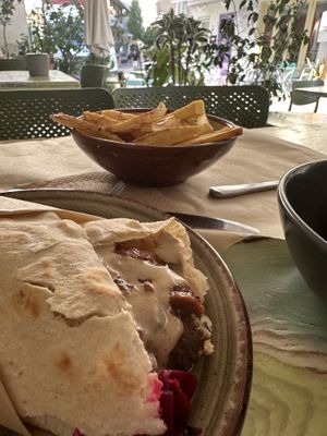 Spicy falafel wrap and friesd  at The Chickpea in Crete