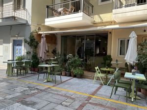 Front of the little restaurant   at The Chickpea in Crete