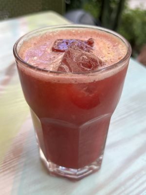 Pomegranate-orange mixed juice (employee explained they pre-juice their juices & keep in fridge)  at The Chickpea in Crete