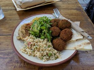 Falafel vegan open plate at The Chickpea in Crete