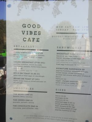 Menu at Good Vibes Cafe in Falmouth