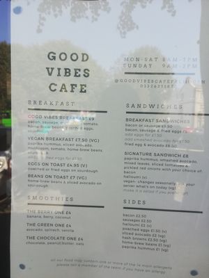 Menu at Good Vibes Cafe in Falmouth