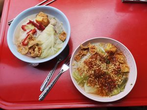 2 soups, really tasty.  at Pan Road - Vegan Food Cart in Bangkok