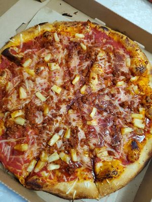 Large (14 in.) build your own - red sauce, v. chorizo, v. cheese, pineapple, & bbq drizzle at Blaze Pizza in Canton