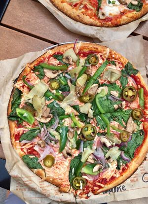 Build your own with lots of veggies and vegan cheese  at Blaze Pizza in Mason