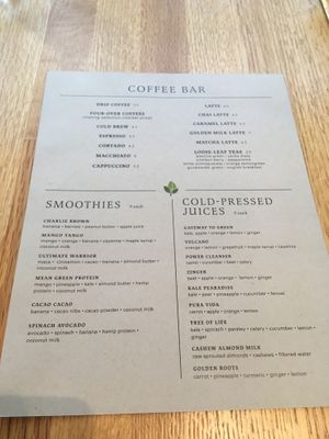 Menu at Living Kitchen in Chapel Hill