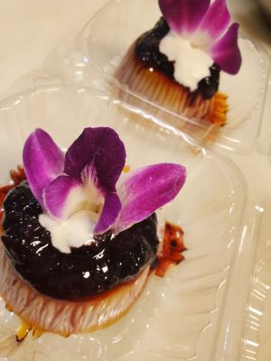 Vegan flan (February special cheese & wine) cheeze & Thank you brand used in this delicious vegan flan topped with macerated berries  at Casa Yari in Chicago