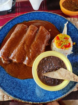Vegan enchiladas de mole at Mi Loreto in Loreto