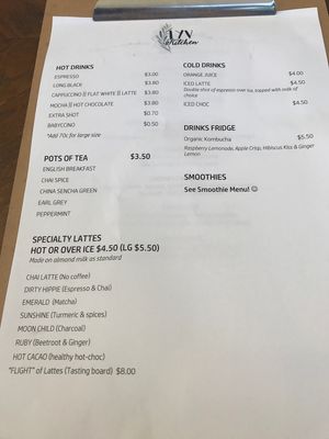 Menu  at LYV in Brisbane