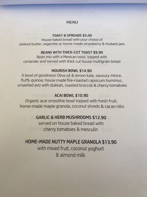 Menu at LYV in Brisbane