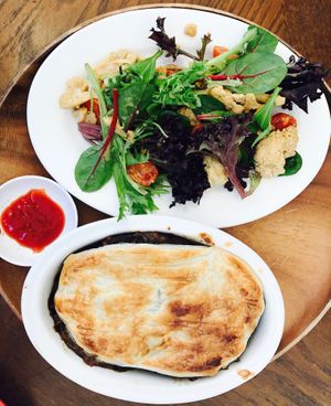 Mince and mushroom pot pie and mustard cauliflower salad at LYV in Brisbane
