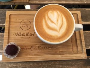 Coffee with vegan bonbon at Madal Coffee Co - Ferenciek Tere in Budapest