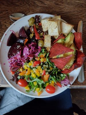 The enormous and delicious Buddha Bowl. at The Walnut Tree in Eye