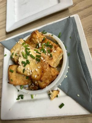 Miso glazed tofu starter   at The Walnut Tree in Eye