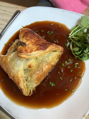 Mushroom wellington came with veggies and choice of potatoes   at The Walnut Tree in Eye