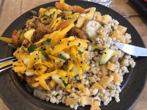 All you can fit on one plate buffet option 😺. Big plate 12, small 8.50. Most vegan items, makes sure you ask, some are vegetarian   at Beguta Taimetoidukohvik in Haapsalu