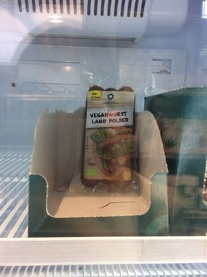 Vegan Sausage in the store at Nava Helsemarked in Hellerup