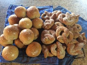 Rolls and pretzels. at Refugio Lodge in Futaleufu
