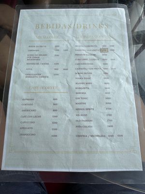 Menu at Azucar Lounge in Havana