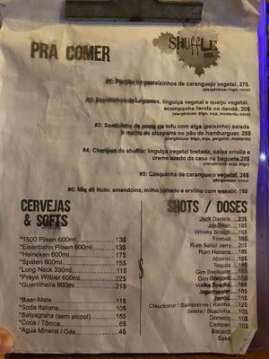 menu jan 2023  at Shuffle Bar in Sao Paulo